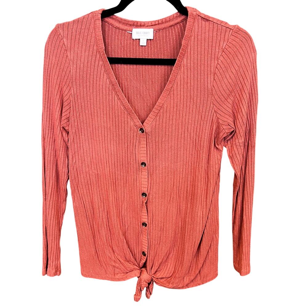 True Craft Ribbed Button Front Tie Top Size Small - Picture 1 of 1